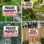 4 Pack Large No Trespassing Signs Private Property, 12X8 In Aluminum Sign | Reflective Aluminum Signs, Which Are Weather - Resistant And Easy To Install, Are Suitable For Courtyards, Gates And Fences