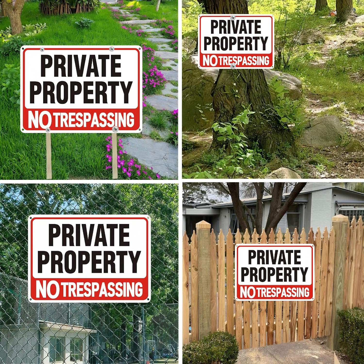 4 Pack Large No Trespassing Signs Private Property, 12X8 In Aluminum Sign | Reflective Aluminum Signs, Which Are Weather - Resistant And Easy To Install, Are Suitable For Courtyards, Gates And Fences