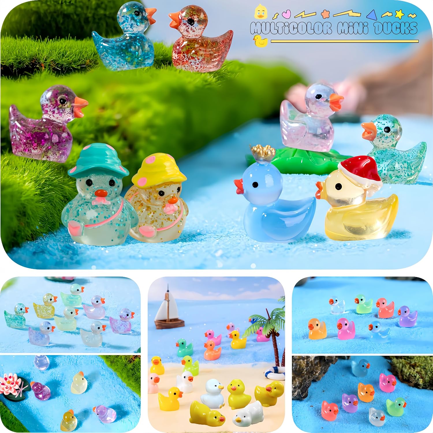 100Pcs Various Multicolor Mini Resin Ducks, Tiny Ducks To Hide, Mini Resin Animal Miniature Figurines For Fairy Garden Accessories Aquarium Landscape Bonsai Potted Dollhouse Decor