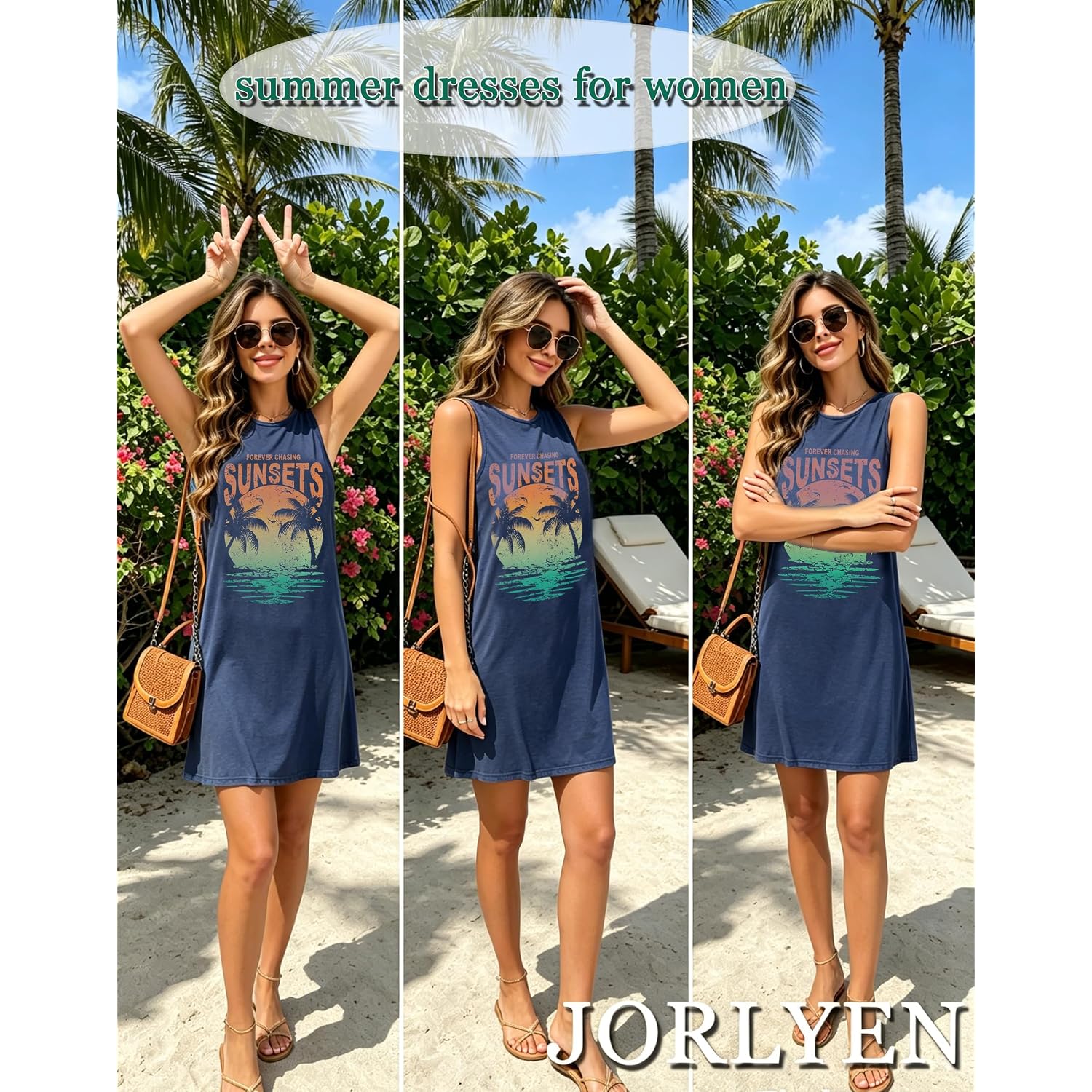 Summer Tank Dress For Women Casual Vacation Sundress Coconut Tree Graphic Beach Cover Up