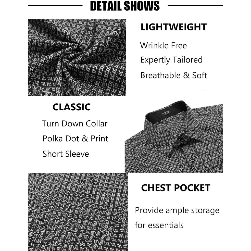 Coofandy Mens Short Sleeve Button Down Shirts Wrinkle Free Dress Shirts Casual Polka Dot Print Shirt With Pocket