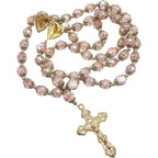 Nazareth Store Catholic Pink Crystal Beads Gold Rosary Flowers Beaded Necklace Holy Mary Heart Locket Medal & Cross Religious Amulet for Women