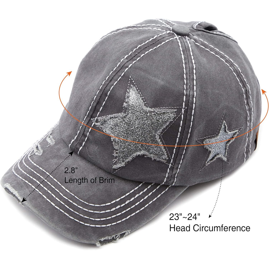 C.C Exclusives Hatsandscarf Washed Distressed Cotton Denim Ponytail Hat Adjustable Baseball Cap (Bt-14)