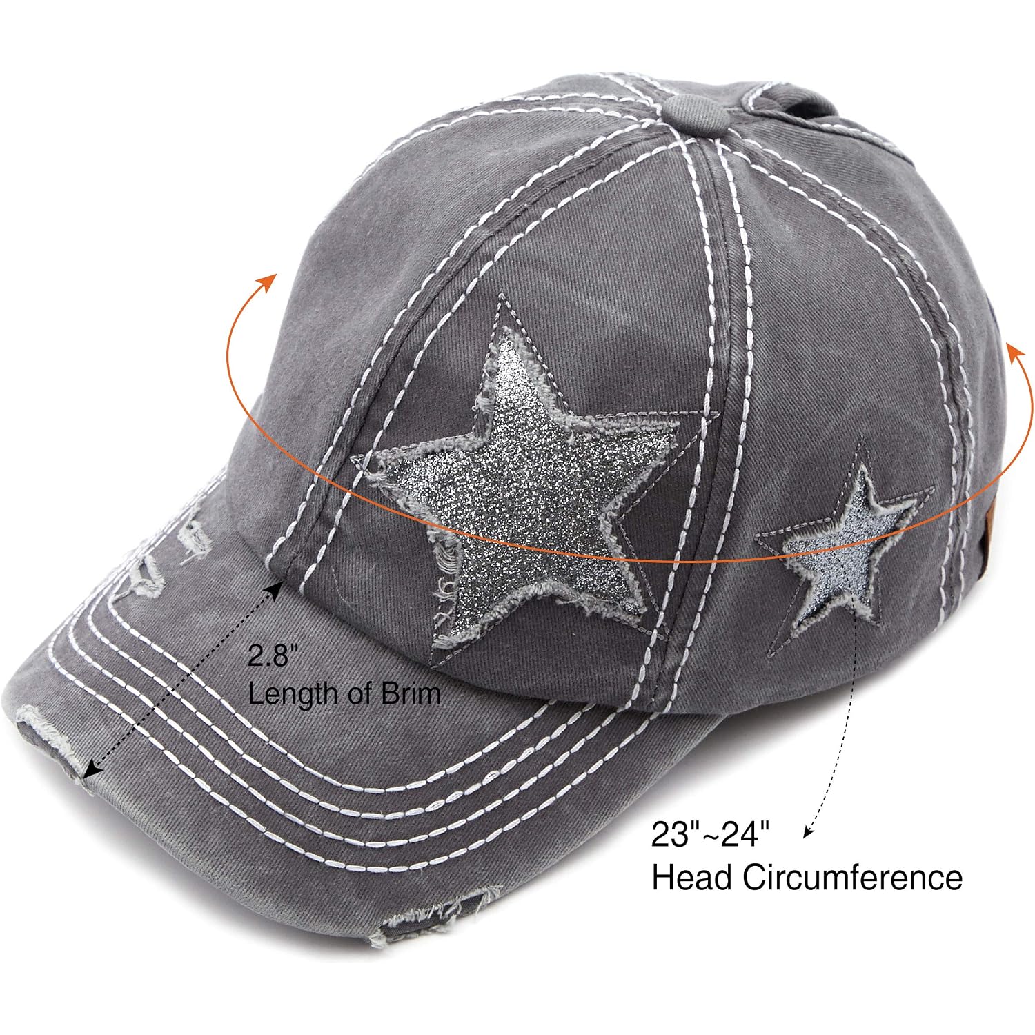 C.C Exclusives Hatsandscarf Washed Distressed Cotton Denim Ponytail Hat Adjustable Baseball Cap (Bt-14)