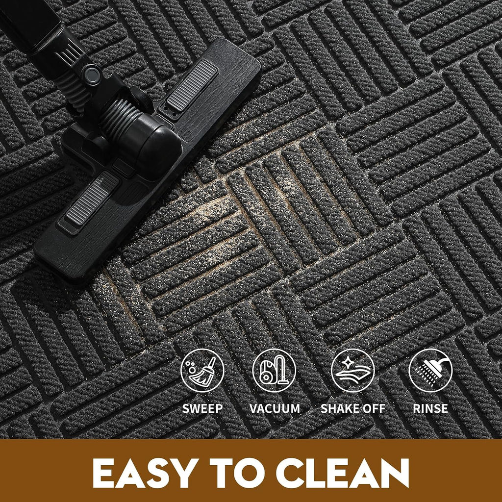 Front Door Mat, Heavy Duty Waterproof Doormat 29.5"X17", Grey | Indoor Outdoor Non-Slip Low Profile Dirt Trapper Absorbent Rubber Mat For Entryway, Stain Fade Resistant Easy Clean