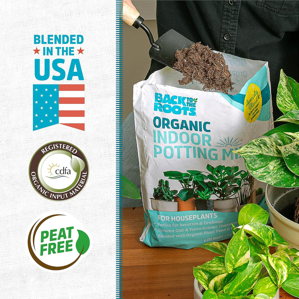 Back To The Roots 100% Organic Indoor Potting Mix (6 Quart), Promotes Healthy Houseplant Growth, Made In The Usa