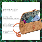 Novum Crafts Round Rattan Bag for Women - Handmade Ata Wicker Woven Purse - Circle, Square, Oval Brown Straw Boho Bags | Handmade, Ata, Woven, Straw, Bags
