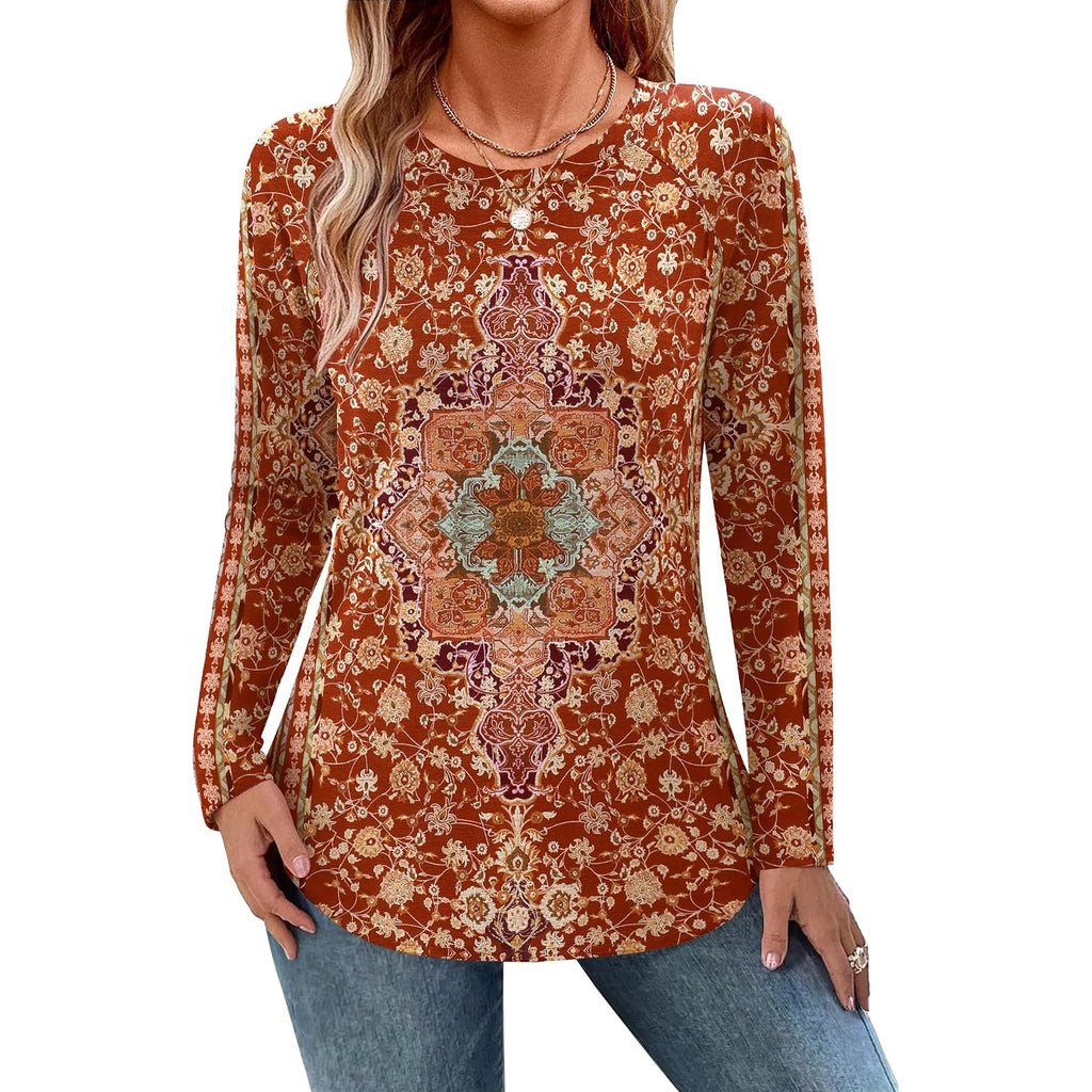 Zeagoo Long Sleeve Shirts For Women Crew Neck Casual Fall Fashion Blouses Basic Tunic Tops Dressy Work Clothes