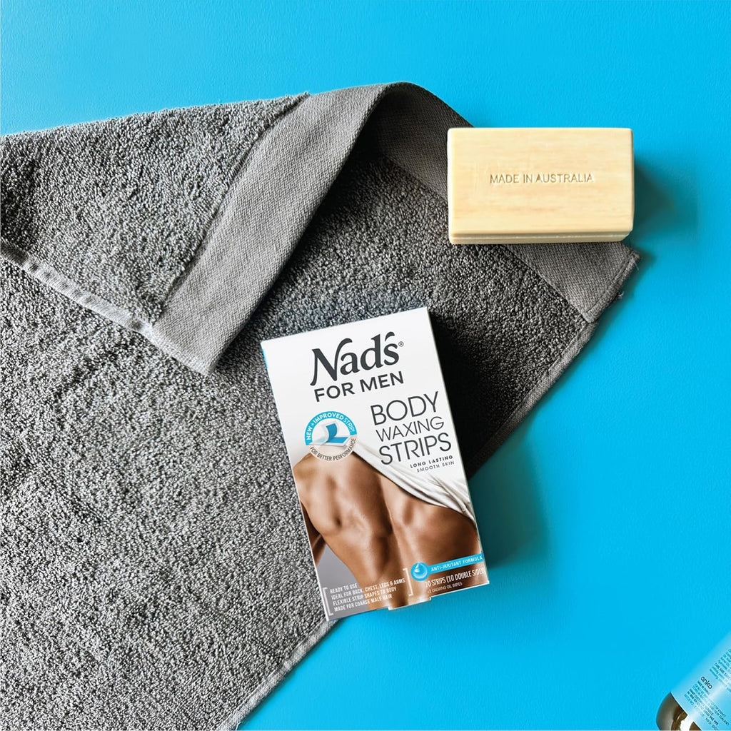 Nad's For Men Body Wax Strips - Wax Hair Removal For Men - At Home Waxing Kit With Waxing Strips + 2 Calming Oil Wipes, 20 Count (Pack of 1)