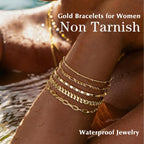 Gokeey Gold Bracelets Set for Women Non Tarnish Trendy,14K Gold Plated Dainty Stackable Paperclip Cuban Link Chain Bracelets, Simple Cute Cuff Bracelets Jewelry Set Adjustable 7"+2"