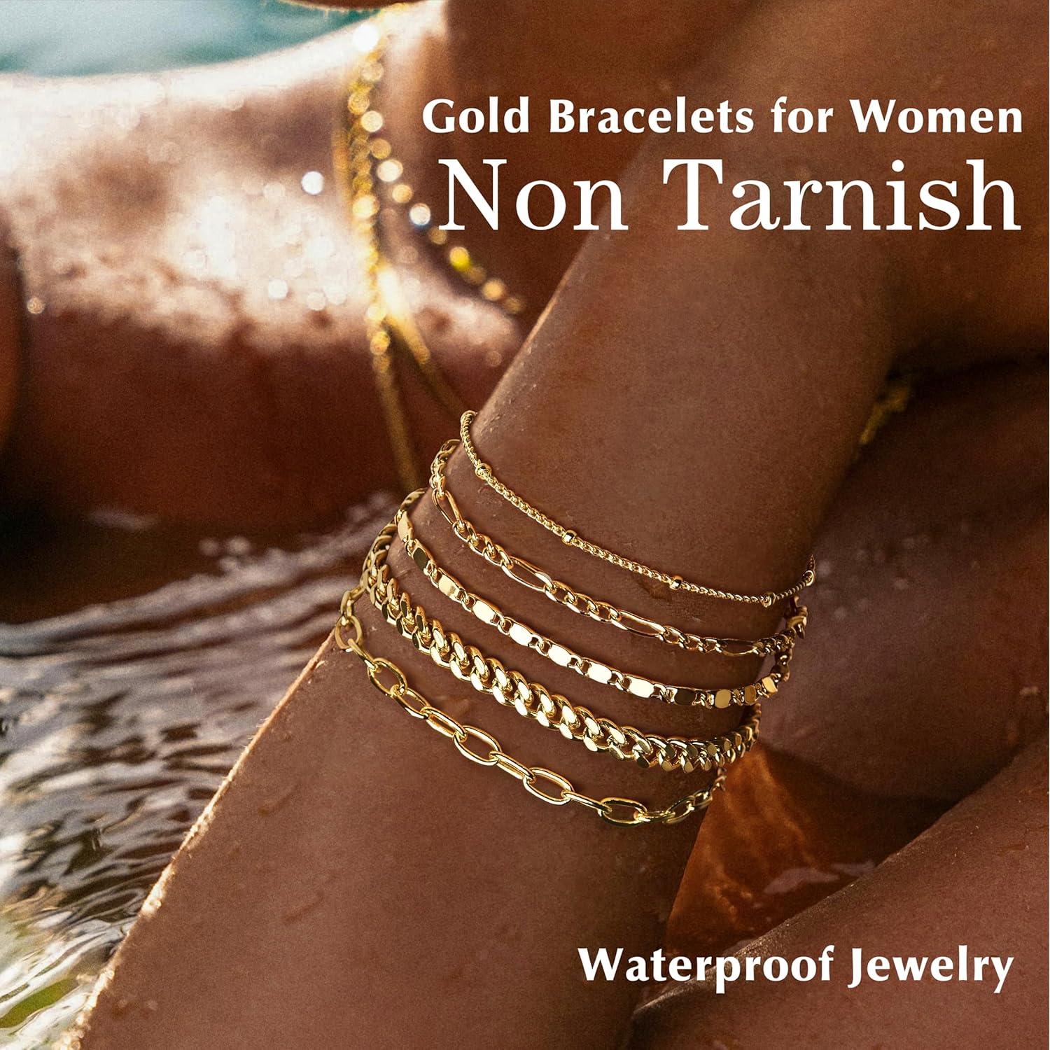 Gokeey Gold Bracelets Set for Women Non Tarnish Trendy,14K Gold Plated Dainty Stackable Paperclip Cuban Link Chain Bracelets, Simple Cute Cuff Bracelets Jewelry Set Adjustable 7"+2"