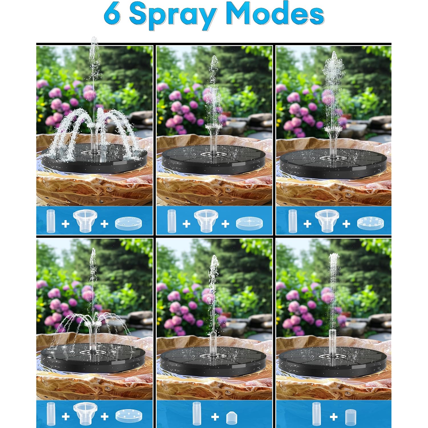 3.5W Solar Fountain,Upgraded 100% Glass Panel Solar Bird Bath Fountain With 2000Mah Battery,7 Color Rgb Led Lights & 6 Nozzles,Solar Fountain For Bird Bath,Garden, Pond, Pool, Outdoor Decor(Black)
