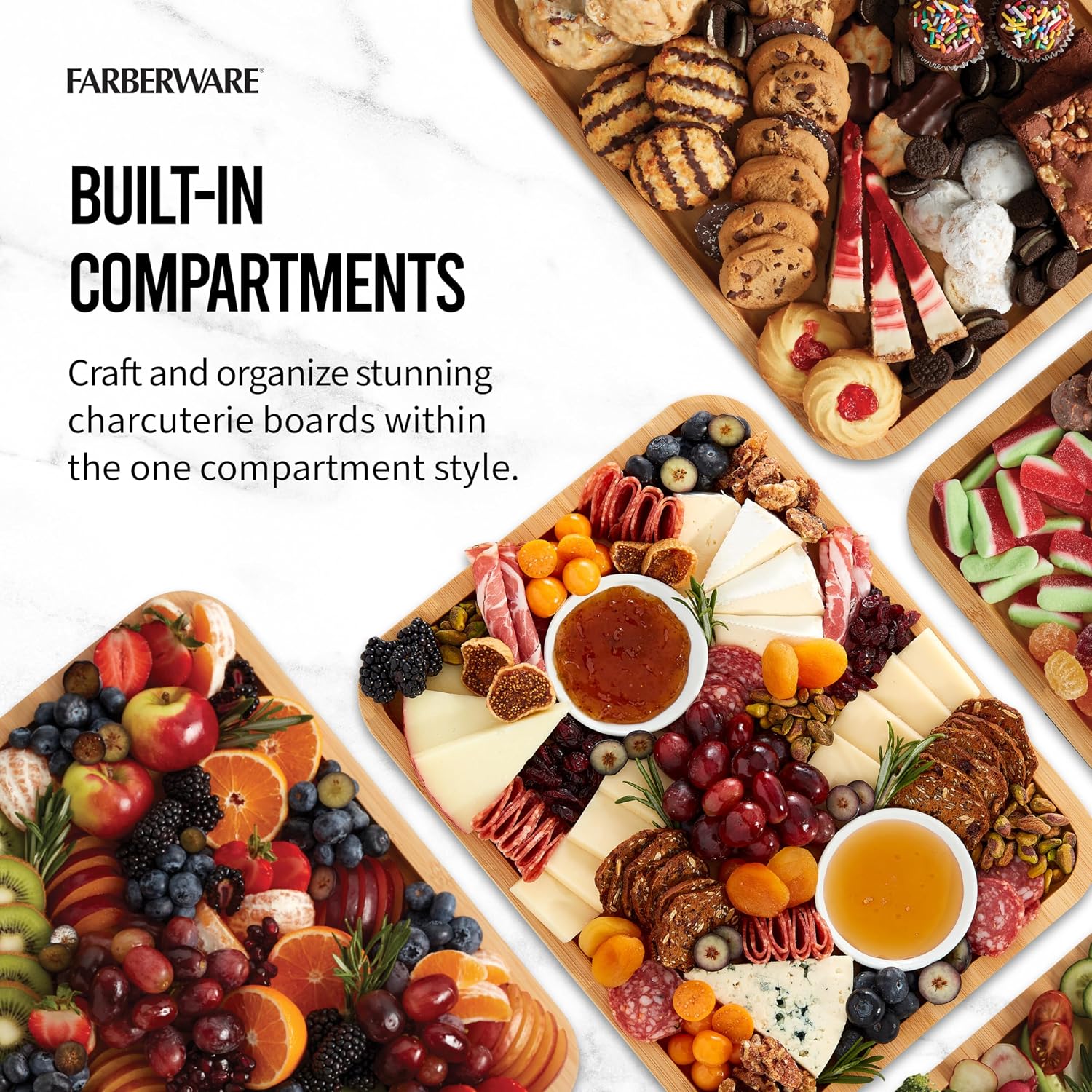 Farberware Bamboo Cutting Board With Clear Locking Lid, 11X14 Inch Charcuterie Board With Handles - Reversible Serving Board For Cheese, Meats, Snacks And More