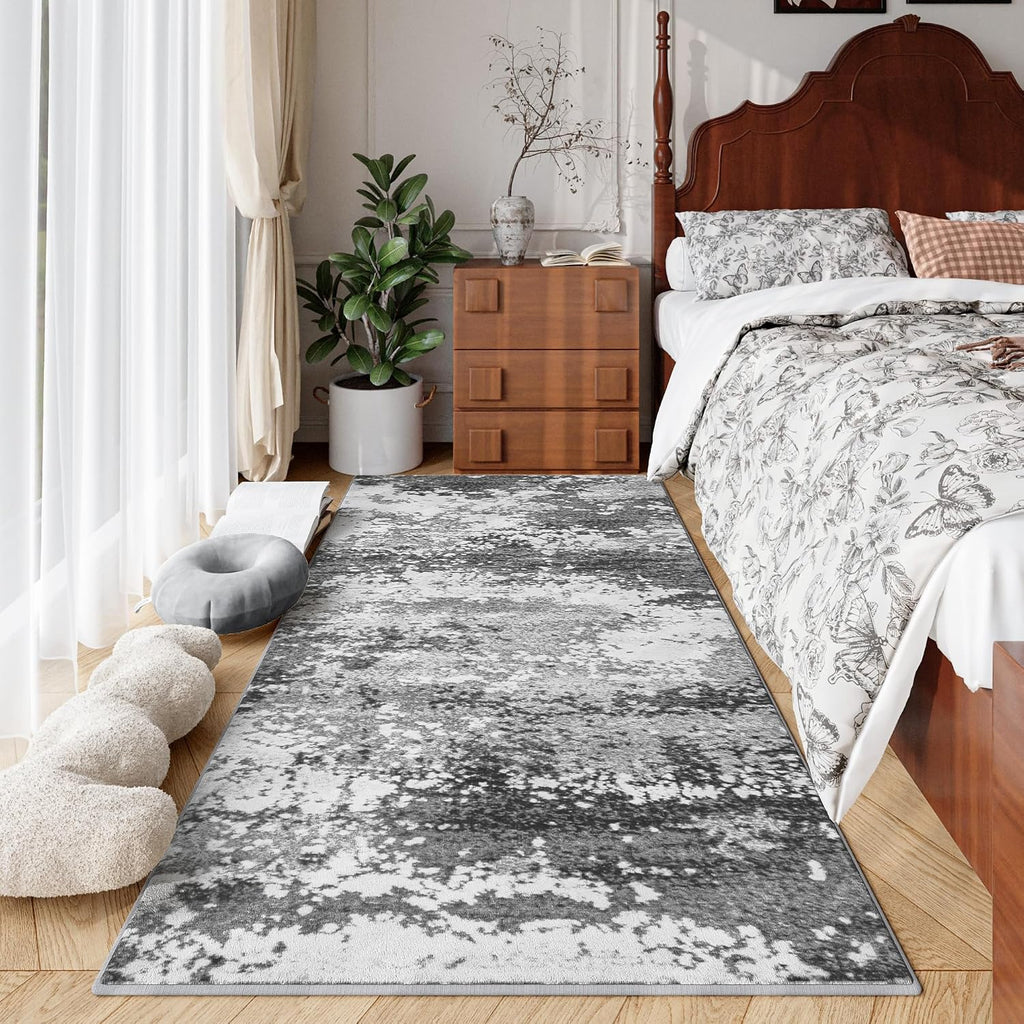 2X6 Rug Runners For Hallways Kitchen Non Slip Washable Grey Entryway Runner Rugs With Rubber Backing 6Ft Long Carpet Runner For Laundry Room Bedroom, Low Pile Stain & Fade Resistant, Abstract Gray
