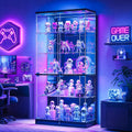 Glass Display Cabinet With Rgb Lights - 5-Tiers Curio Cabinet Display Case With Lock, Frameless Display Shelf For Collectibles & Legos, Living Room Bookcase Storage Cabinet, Gift For Father (Black)