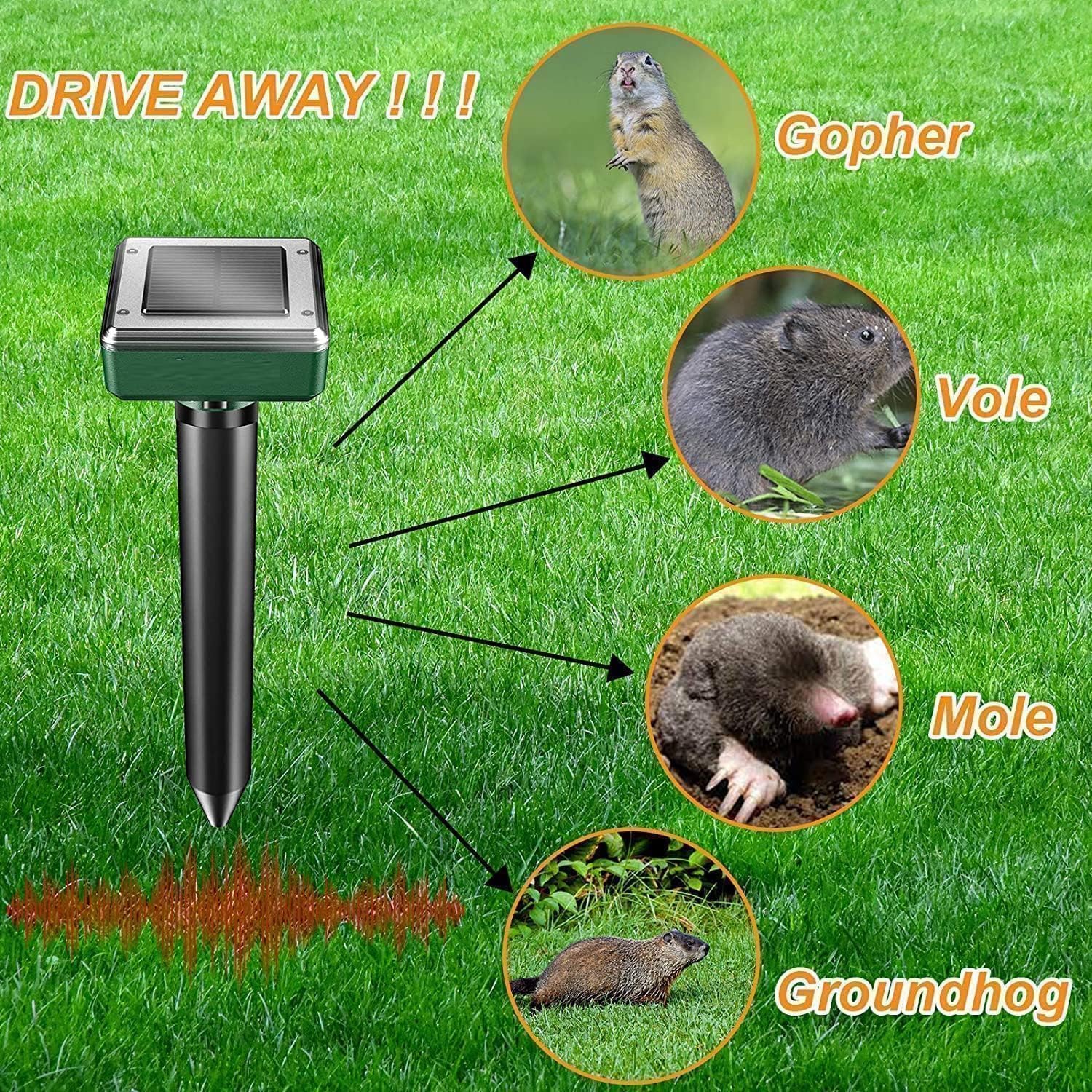 Mole Repellent Solar Powered 8 Pack Sonic Mole Deterrent Spikes, Snake Gopher Vole Repellent For Lawn Garden & Yard Gopher Deterrent, Groundhog Repellent