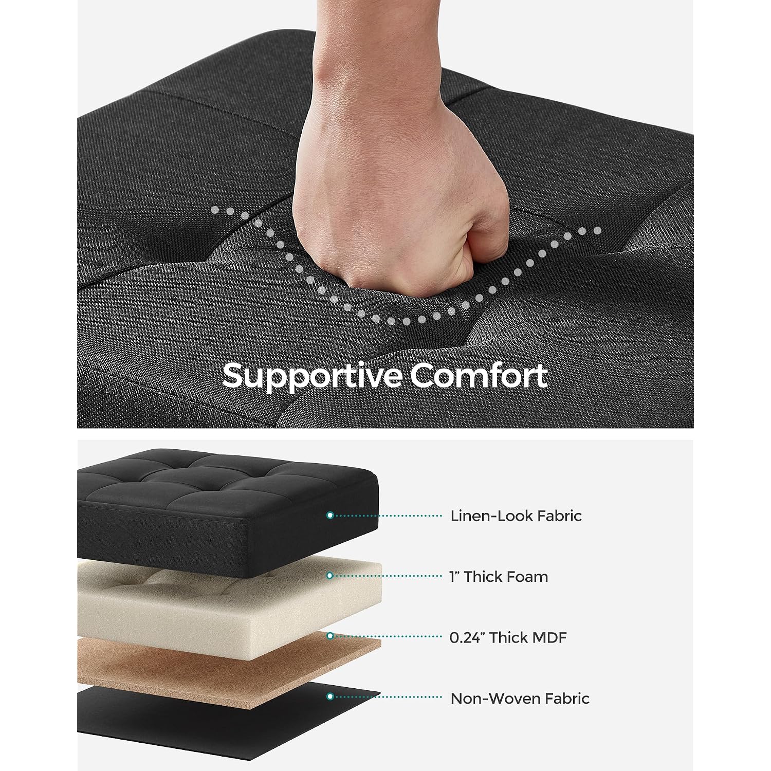 Songmics Storage Ottoman, Small Ottoman Foot Rest With Legs, 12.6 X 15.7 X 13.2 Inches Foot Stool, Load Up To 660 Lb, For Living Room, Bedroom, Dorm, Ink Black Ulsf012B01
