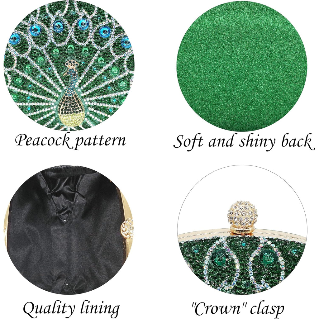MAIRLOM Women's Evening Bags Sparkly Rhinestone Clutch Purses Luxury Diamond Peacock Handbag for Wedding Party Formal