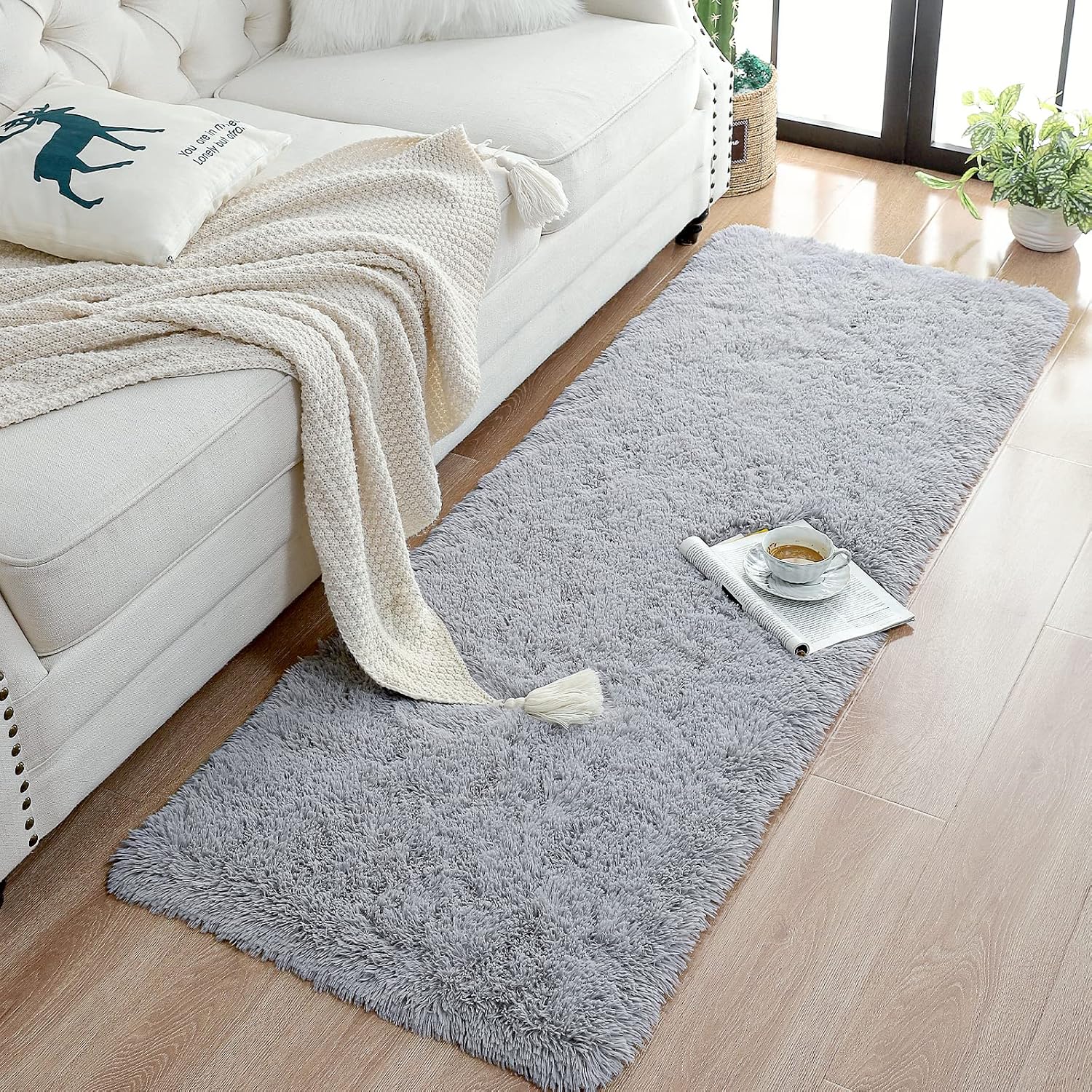 Soft Runner Rugs For Bedroom Living Room Plush Fluffy Rug 2X6 Feet, Shag Furry Area Rug Carpet Non Shedding For Nursery Children Kids Girls Room Home Decorative, Grey