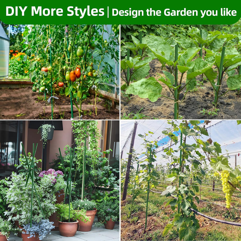 Fabulas Garden Stakes 16 Inch 70 Pack, Diy 4Ft 5Ft 6Ft 7Ft 8Ft Tomato Stakes Plastic Coated Metal Plant Sticks Stakes Supports With 40 Connectors 30 Rotatable Clips For Indoor Outdoor Plants Vegetable