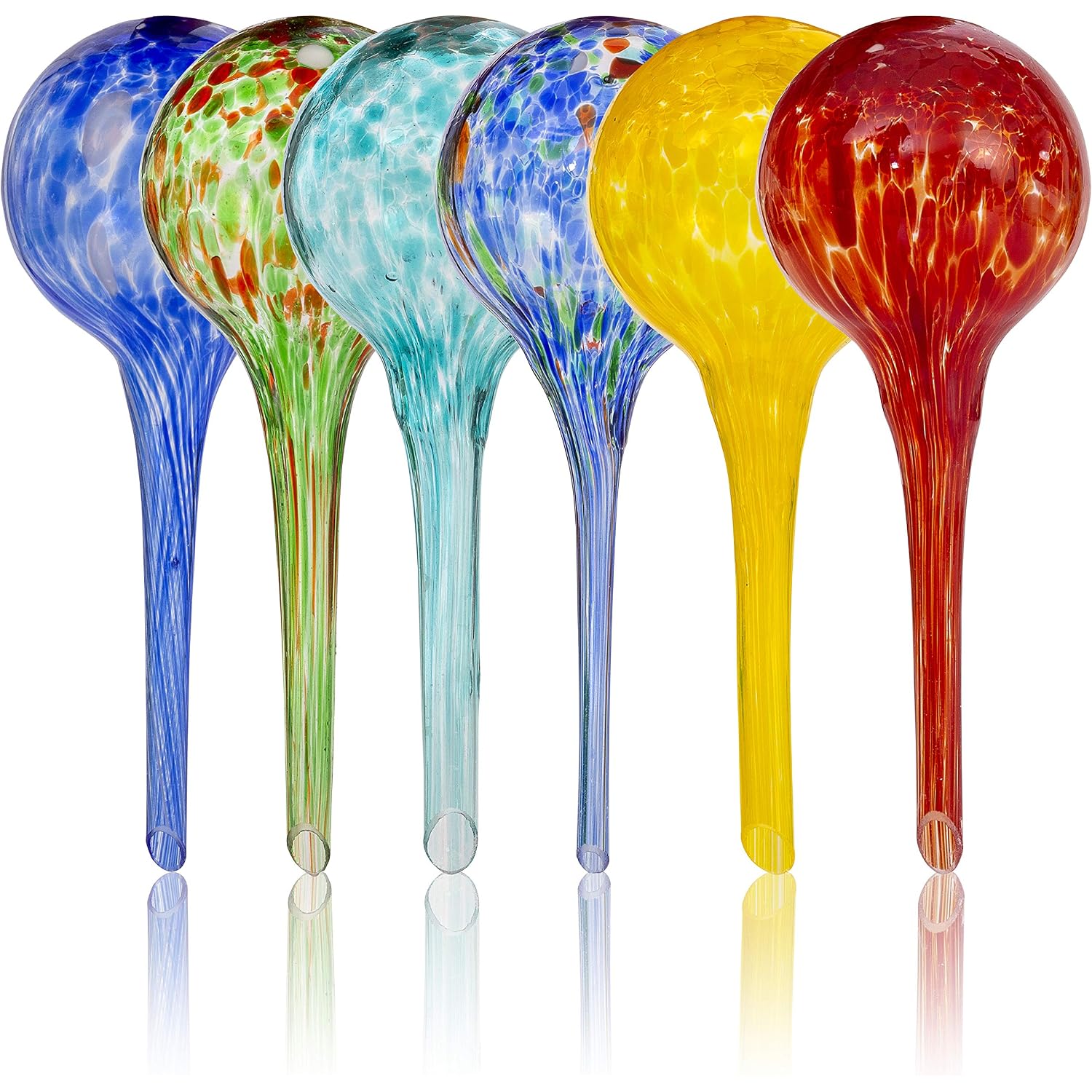 Besti Large Self Watering Globes For Plants (6-Pack) Waters Greenery Up To 2 Weeks Hands Free | Durable, Multicolored Glass Craftsmanship | Indoor And Outdoor Use - Measures 12” X 3.5”