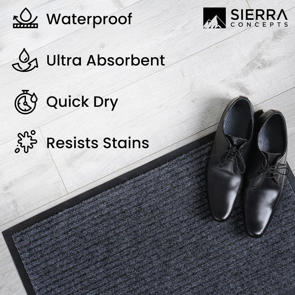 Front Door Mat, Indoor Outdoor Welcome Entryway Doormat, 30X17 Steel Gray | 2-Pack Low-Profile Muddy Doormats Trap Dirt, Mud & Moisture From Shoes & Pet Paws For Inside Outside Porch, Patio & Entryways