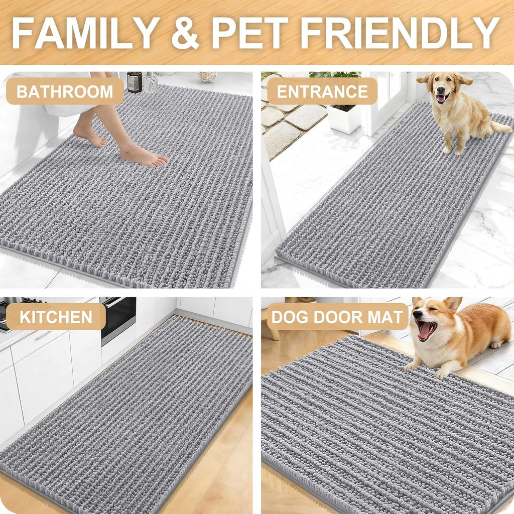 OLANLY Bathroom Rug Mat 30x20, Thick Soft and Absorbent Chenille Bath Mat, Non-Slip Rubber Backing, Machine Washable Quick Dry Bath Rugs for Tub Shower Floor, Home Decor Accessories, Grey