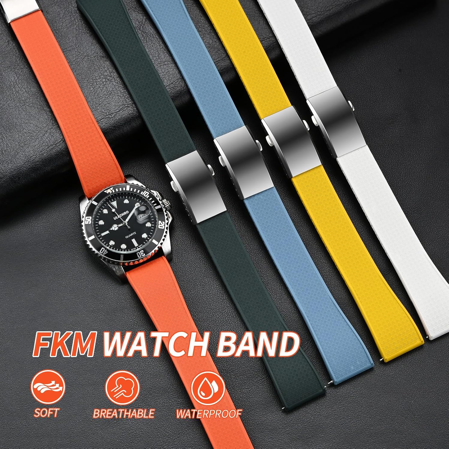 Fkm Rubber Watch Strap, Cut To Size Quick Release Fluororubber Watch Band Soft Replacement Watchband With Silver Milled Clasp For Men Women 18Mm 19Mm 20Mm 21Mm 22Mm