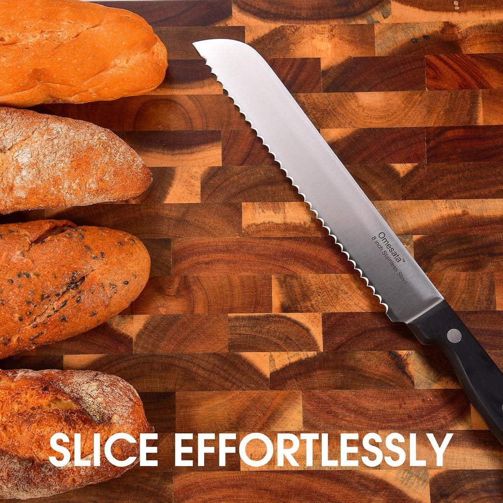 Omesata Bread Knife, Serrated 8 Inch Bread Knifes For Homemade Bread Sourdough, Blade Razor Sharp And Wavy Edge From Professional Stainless Steel