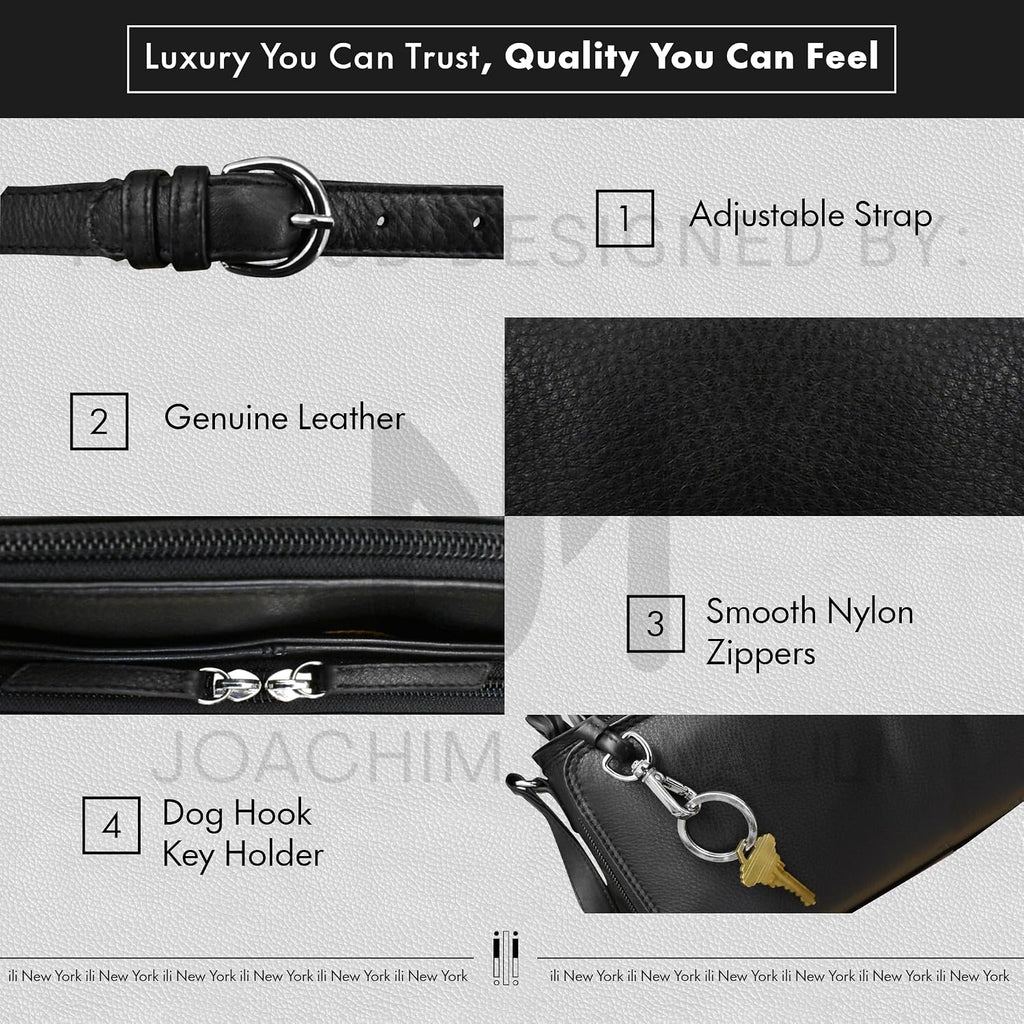 Ili New York Genuine Leather Crossbody Bags For Women - Premium Rfid Blocking Shoulder Bag Organizer With Adjustable Strap