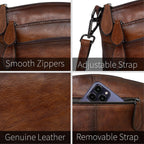 Heshe Crossbody Bags For Women Genuine Leather Purses With Multi-Pockets Vintage Ladies Small Shoulder Satchel Bag