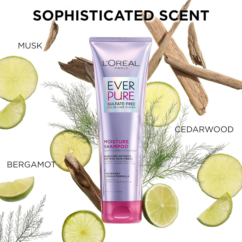 L'Oreal Paris Everpure Moisture Shampoo And Conditioner Set, Sulfate-Free Hair Care For Dry Or Color-Treated Hair With Rosemary Botanicals, 17 Fl Oz Set