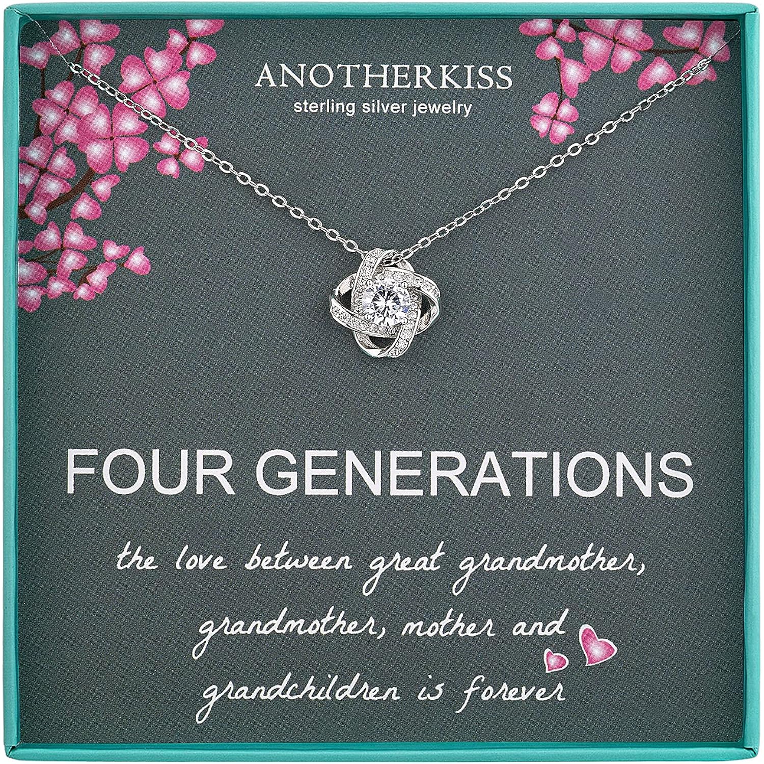 AnotherKiss Generations Necklace for Great Grandmother Gifts, Sterling Silver Necklace Grandma Mom Daughter Granddaughter, Mothers Day Jewelry Birthday Gift Ideas