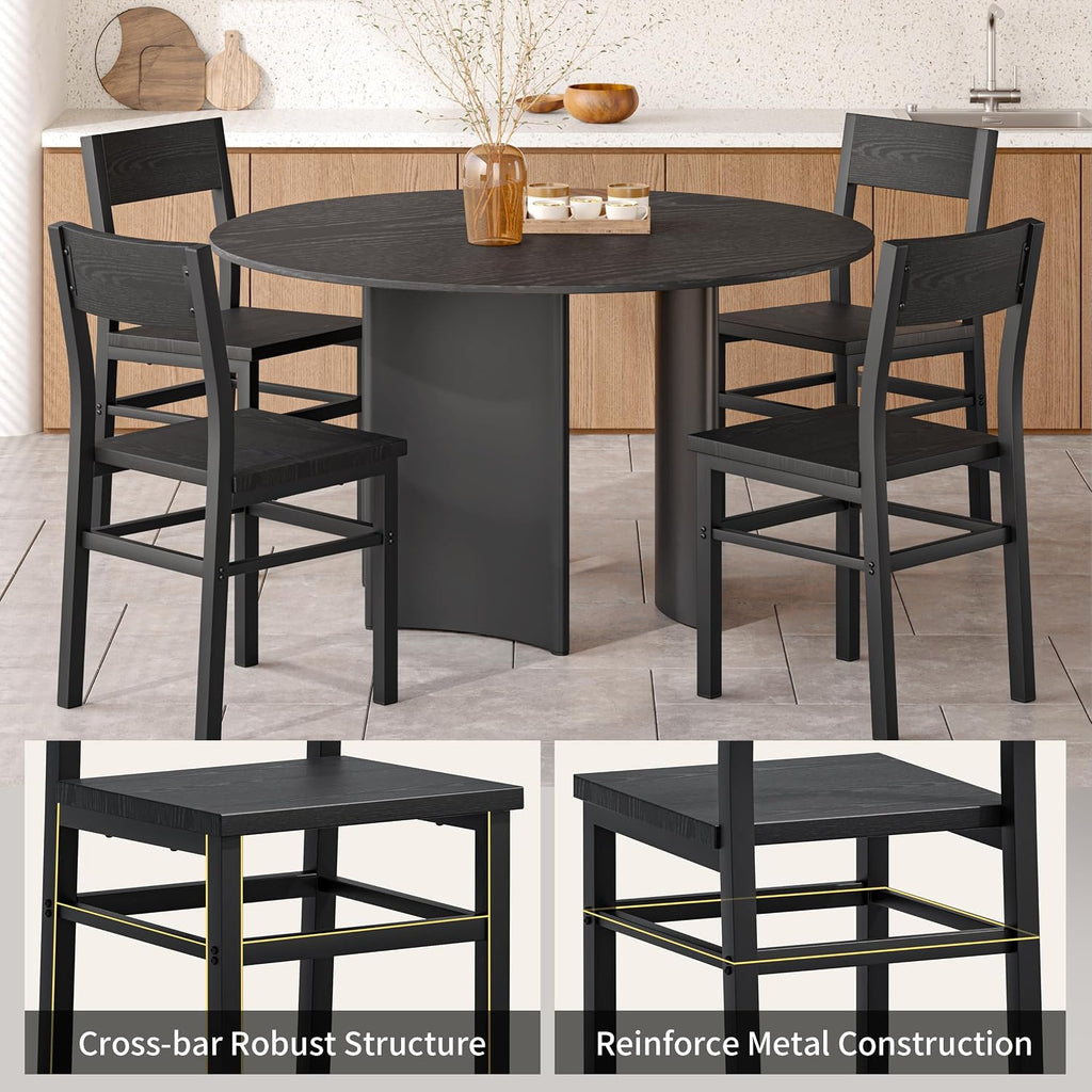 Dining Chairs Set Of 4, Rustic Wood Dining Room Chairs With Thickened And Strengthened Metal Steel Frame & Slat Back, Modern Farmhouse Chair For Kitchen, Dining Room (4, Dark Black)