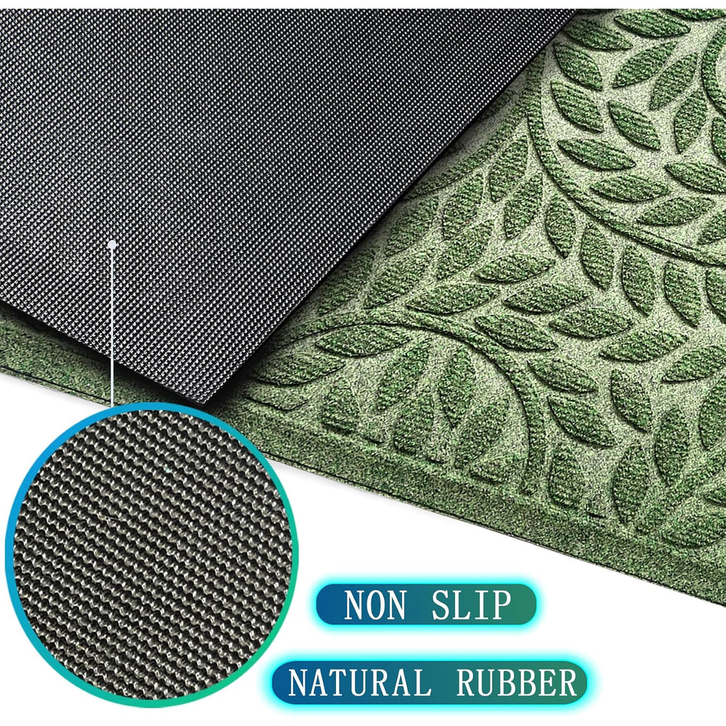 Bulijojo Front Door Mat Entrance,Durable Heavy Duty Welcome Mat,Thick Absorbent Natural Rubber Non Slip Mat,Sturdy Entryway Green, 17"X30"
