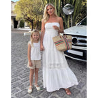Zesica Women'S 2026 Summer Boho Maxi Dresses Strapless Off Shoulder Lace Flowy A Line Beach Vacation Long Sundress