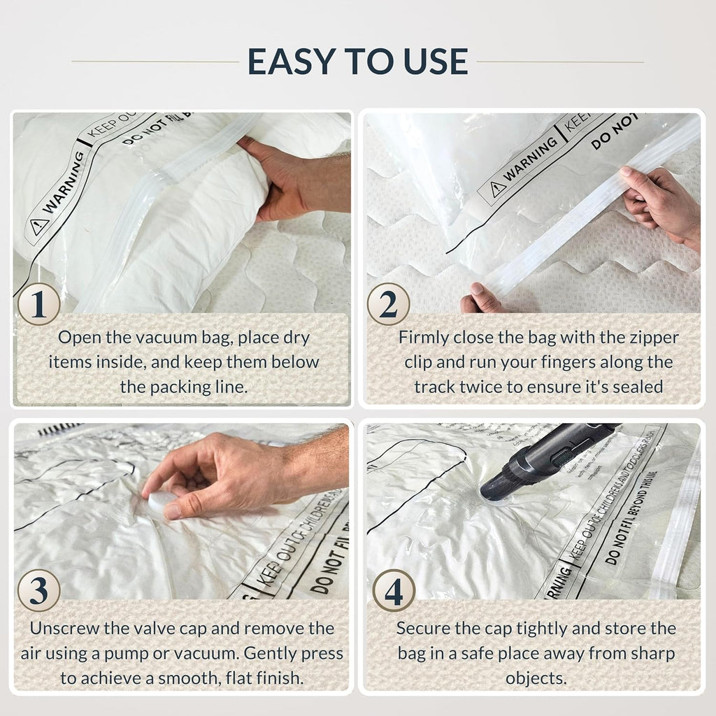 8 Pack Vacuum Storage Bags – 4 Xxl & 4 Jumbo Vacuum Seal Bags For Blankets, Comforters, Clothing & Bedding - Space Saver Compression Bags