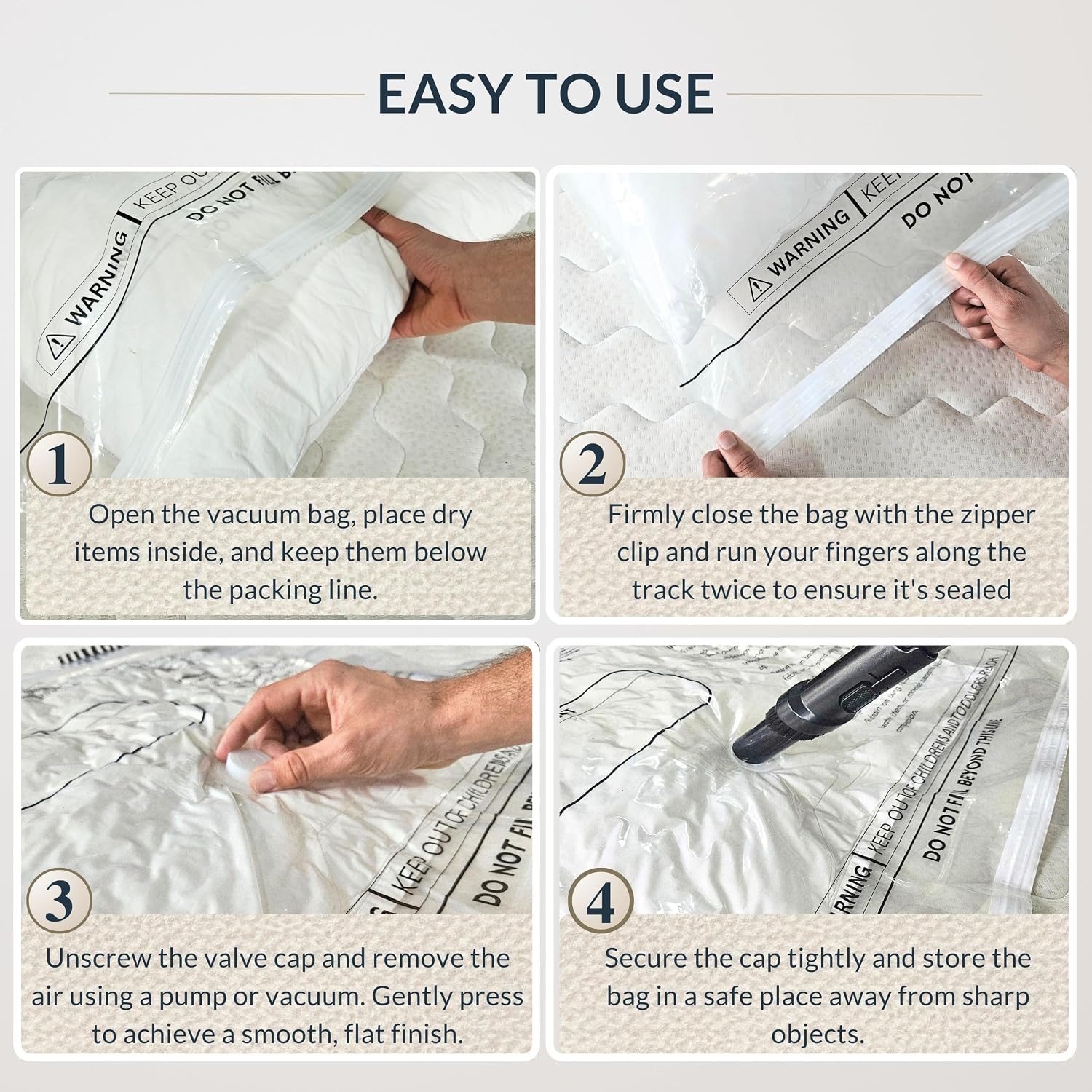 8 Pack Vacuum Storage Bags – 4 Xxl & 4 Jumbo Vacuum Seal Bags For Blankets, Comforters, Clothing & Bedding - Space Saver Compression Bags