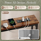Huuger 110.2 Inch Behind Couch Table With 2 Power Outlets And Usb-C Ports, Extra Long Narrow Sofa Table For Sectional Sofa, Skinny Console Table With Anti-Bump Pads, For Living Room, Rustic Brown