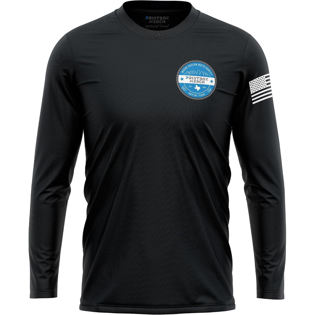 Custom Dry Fit Long Sleeve Shirts For Men, Add Your Logo Front & Back Printing, Customized Moisture Wicking Sun Protection Uv Construction Landscaping Workwear T-Shirts Black