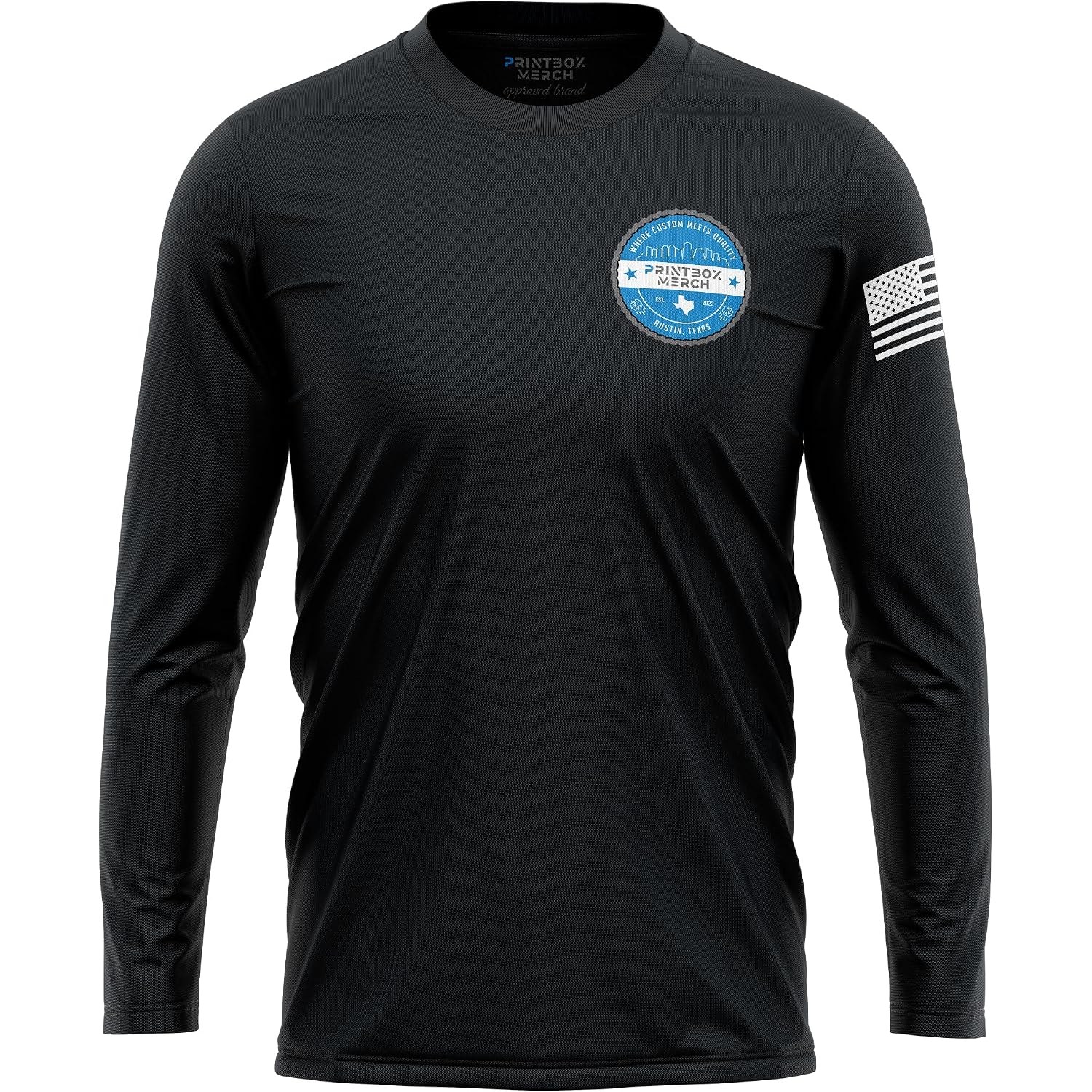 Custom Dry Fit Long Sleeve Shirts For Men, Add Your Logo Front & Back Printing, Customized Moisture Wicking Sun Protection Uv Construction Landscaping Workwear T-Shirts Black