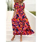 Prettygarden Women'S Boho Floral Maxi Dress Summer Short Sleeve Wrap V Neck Long Flowy Beach Vacation Wedding Guest Dresses