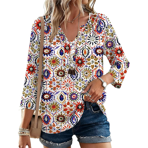 Akewei Womens 3/4 Sleeve Tops V Neck Linen Blouse Button Down Shirts For Women Dressy Casual 2026