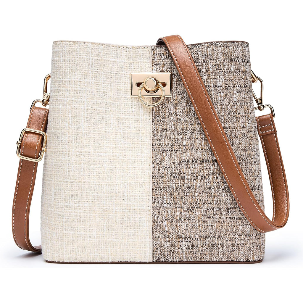 KALIDI Crossbody Purses for Women Vegan Leather Bucket Bag Fashion Ladies Crossbody Handbag Shoulder Purse with Multi Pockets