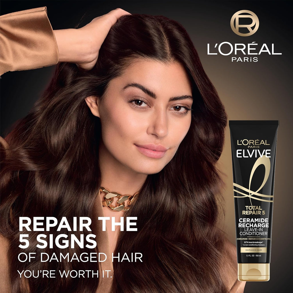 L'Oreal Paris Elvive Total Repair 5 Protein Recharge Leave In Conditioner Treatment And Heat Protectant, 5.1 Ounce