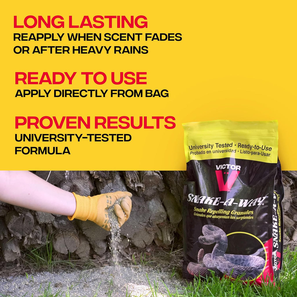Victor Snake-A-Way Outdoor Snake Repellent Granules For Yard, 10 Lb Bag | Epa-Registered Pest Control, Repels Venomous And Non-Venomous Snakes Up To 1.25 Acres, Lasts 2-3 Months After Application