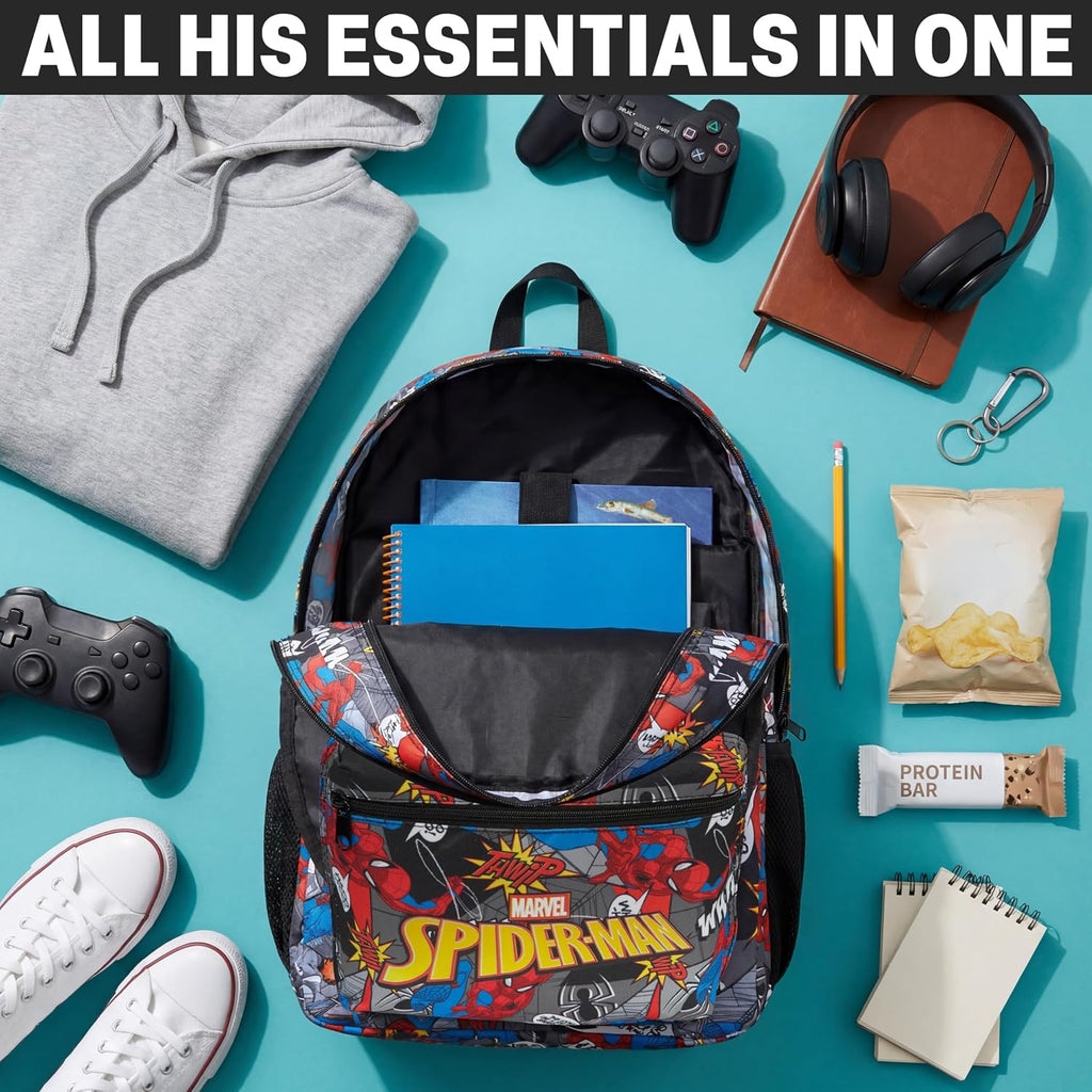 Get Trend Marvel Spider-Man Kids Backpack, Boys Lightweight 18 Inch Book Bag, Padded Straps Travel School Bag Gifts For Boys (Multi Spiderman)