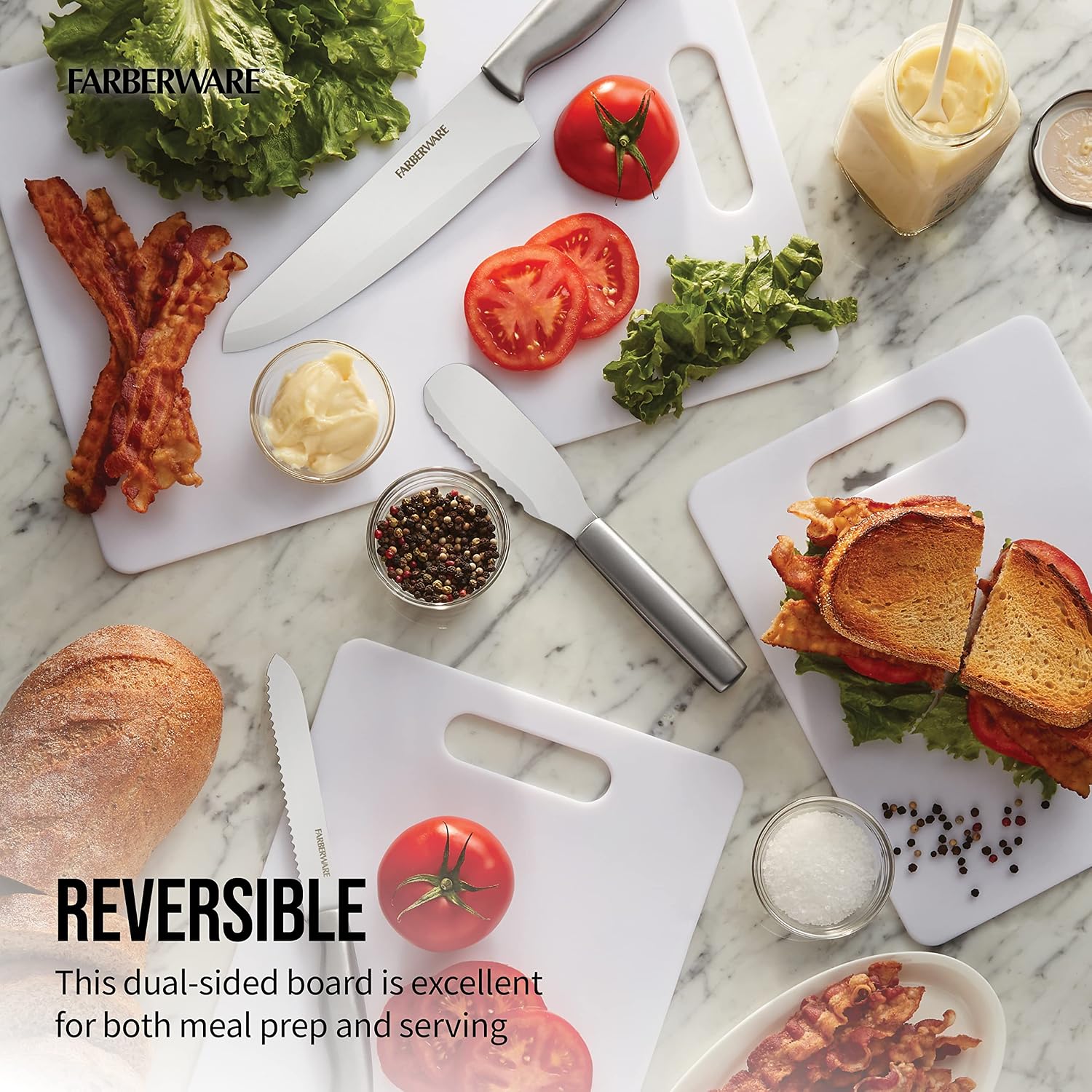 Farberware Large Cutting Board, Dishwasher- Safe Plastic Chopping Board For Kitchen With Easy Grip Handle, 11In By 14In, White