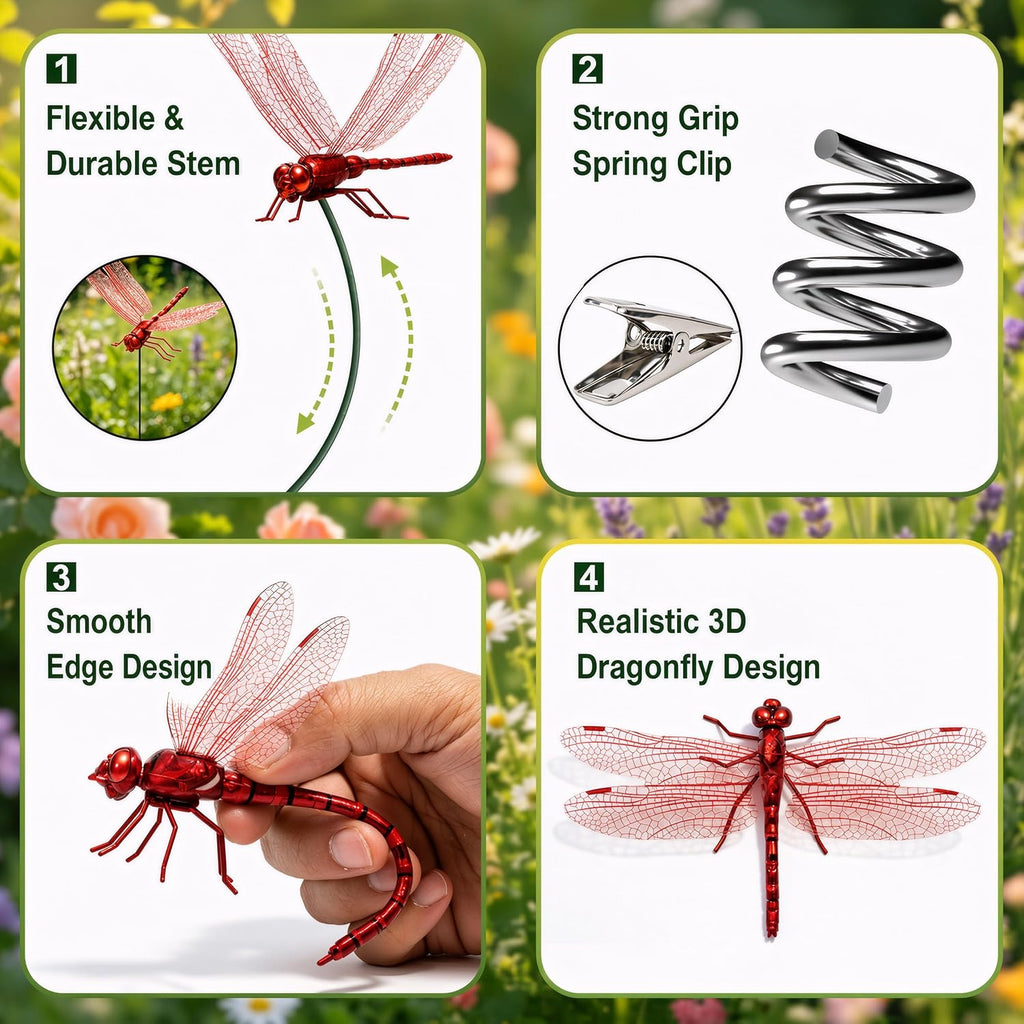 8 Pack 3D Dragonfly Clips, Realistic Fake Dragonflies With Stakes
