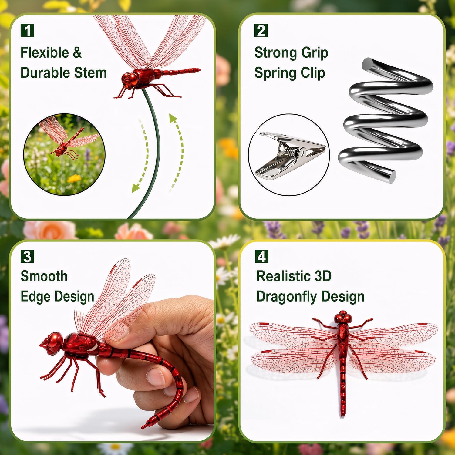 8 Pack 3D Dragonfly Clips, Realistic Fake Dragonflies With Stakes